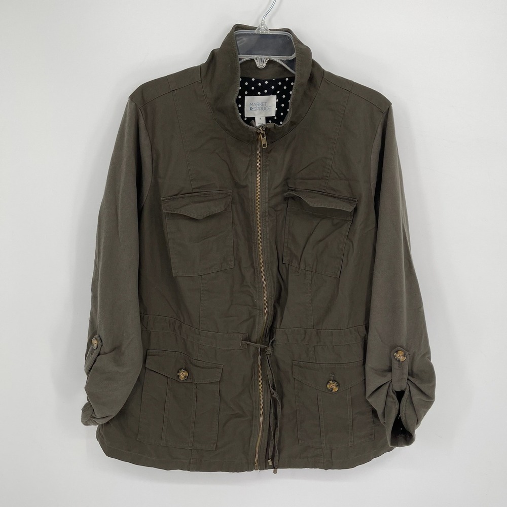 Market & Spruce Women's Olive Green Pockets‎ Utility Anorak Field Jacket Size 1X